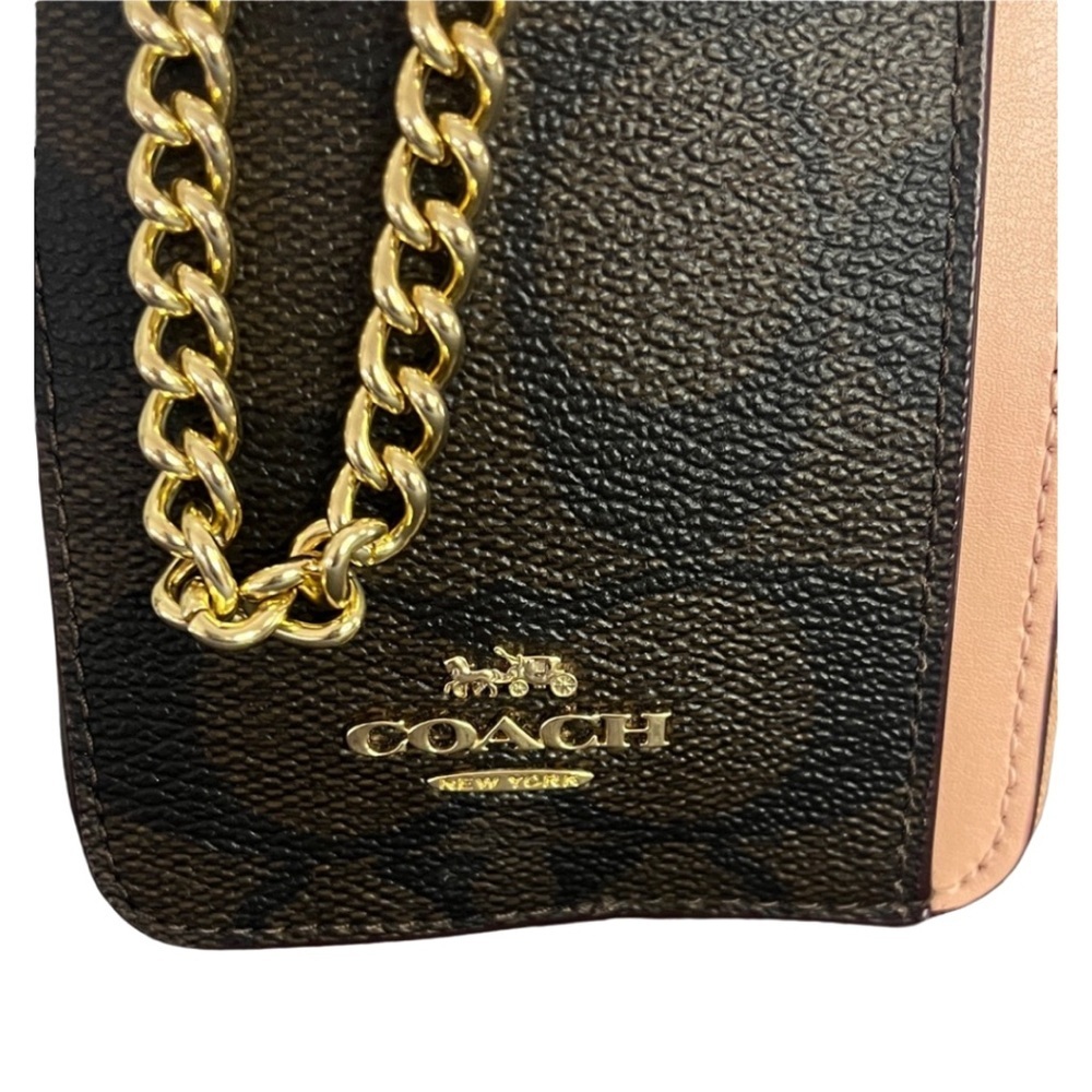 COACH Zip Card Case In Colorblock Signature Canvas - Mahogany/Shell Pink - Picture 2 of 10